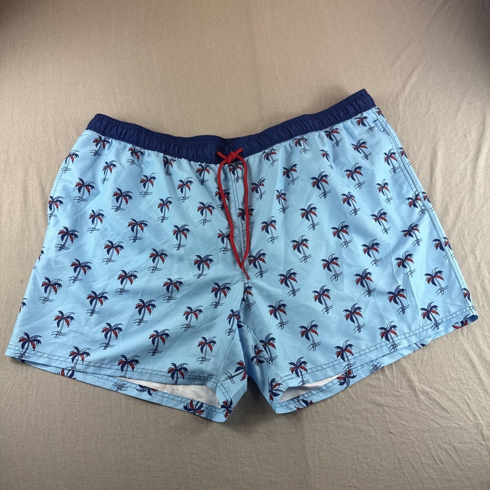 Way To Celebrate Patriotic Swim Shorts Mens 3XL Blue Palm Trees Lined Trunks NEW